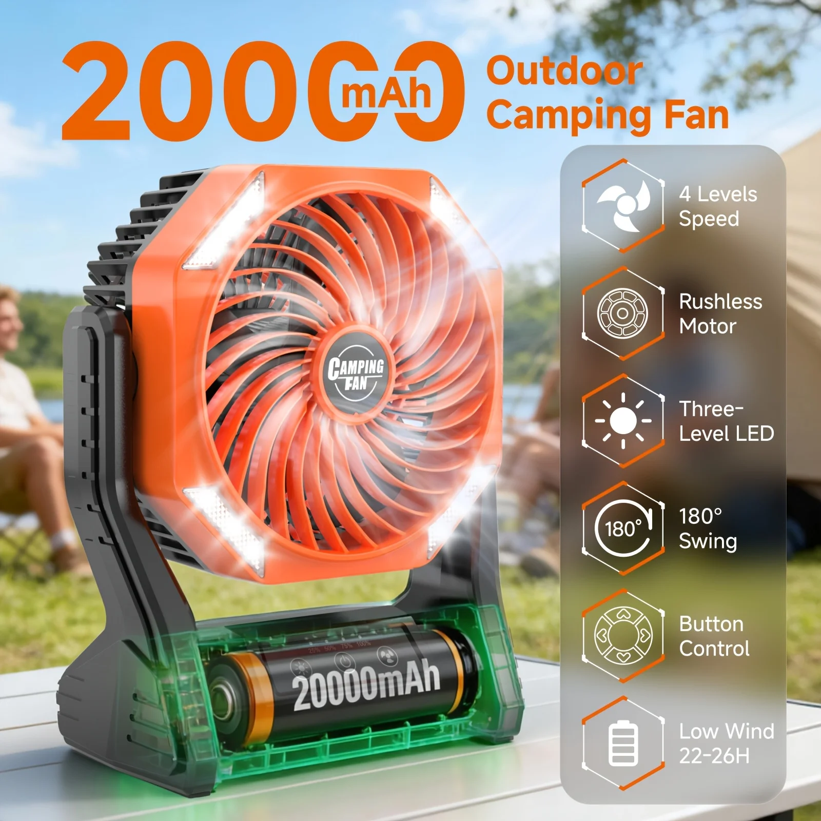 Outdoor Camping Table - DDHOME 20000mAh Camping Fan with LED