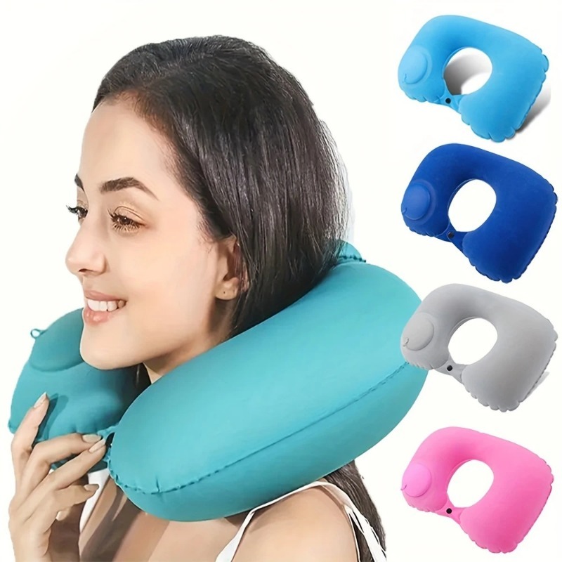 Outdoor Camping Stores - Flocking Inflatable Portable Neck Pillow That