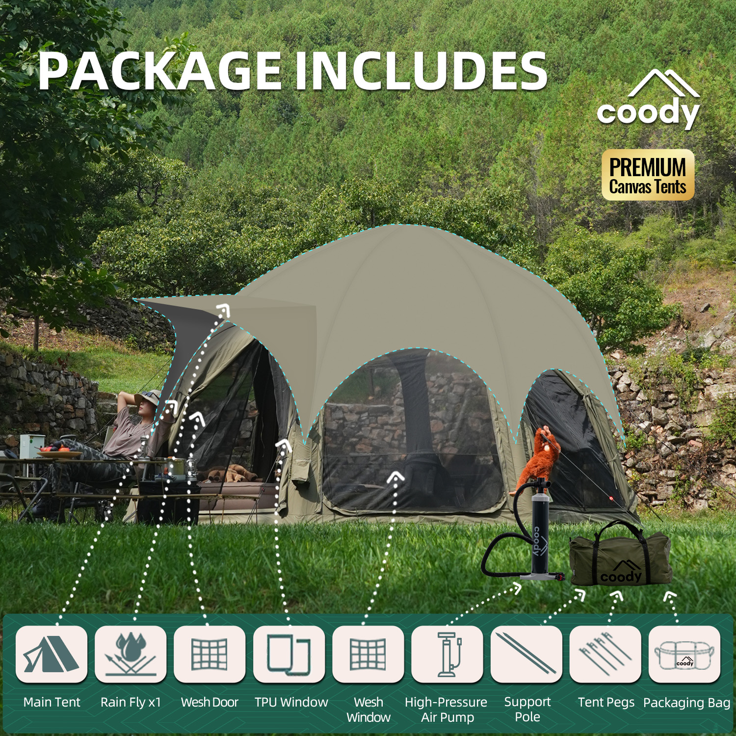 Outdoor Camping Venues - Dome Air Tent-Army Green Dome Tent