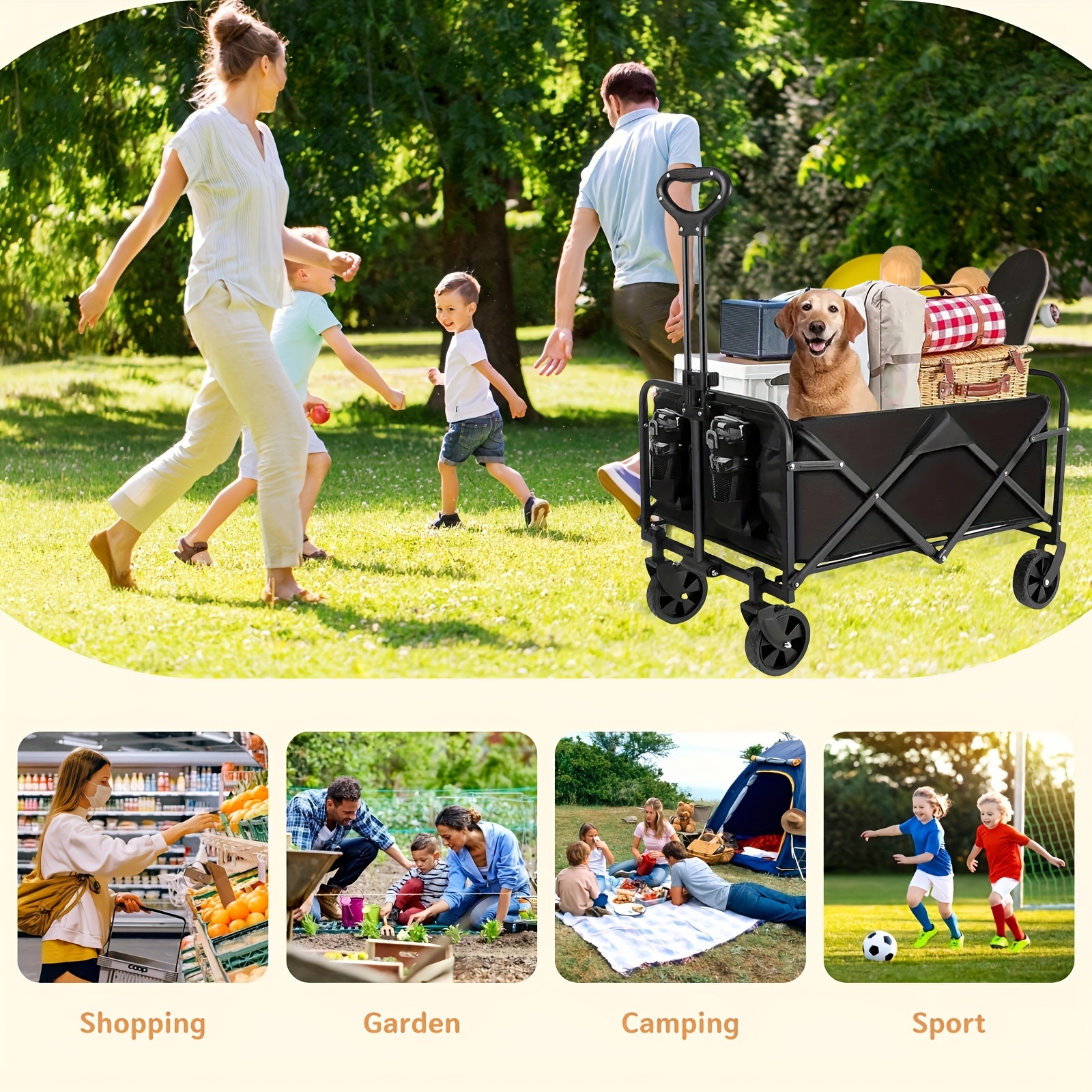 Outdoor Camping Trolley - Mini Collapsible Folding Utility Beach Wagon