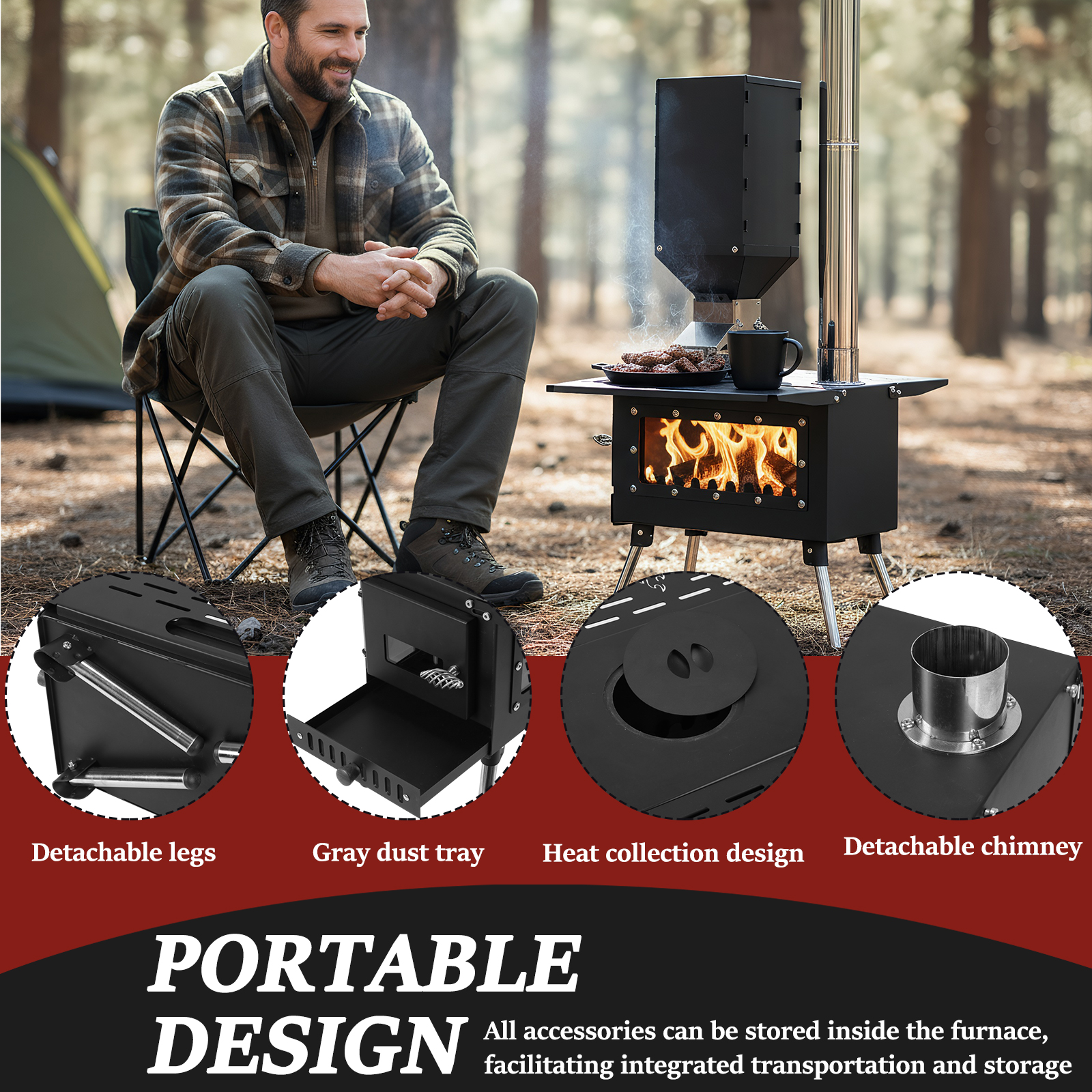 Firewood Stove with Stainless  - Outdoor Camping Bin avis et prix