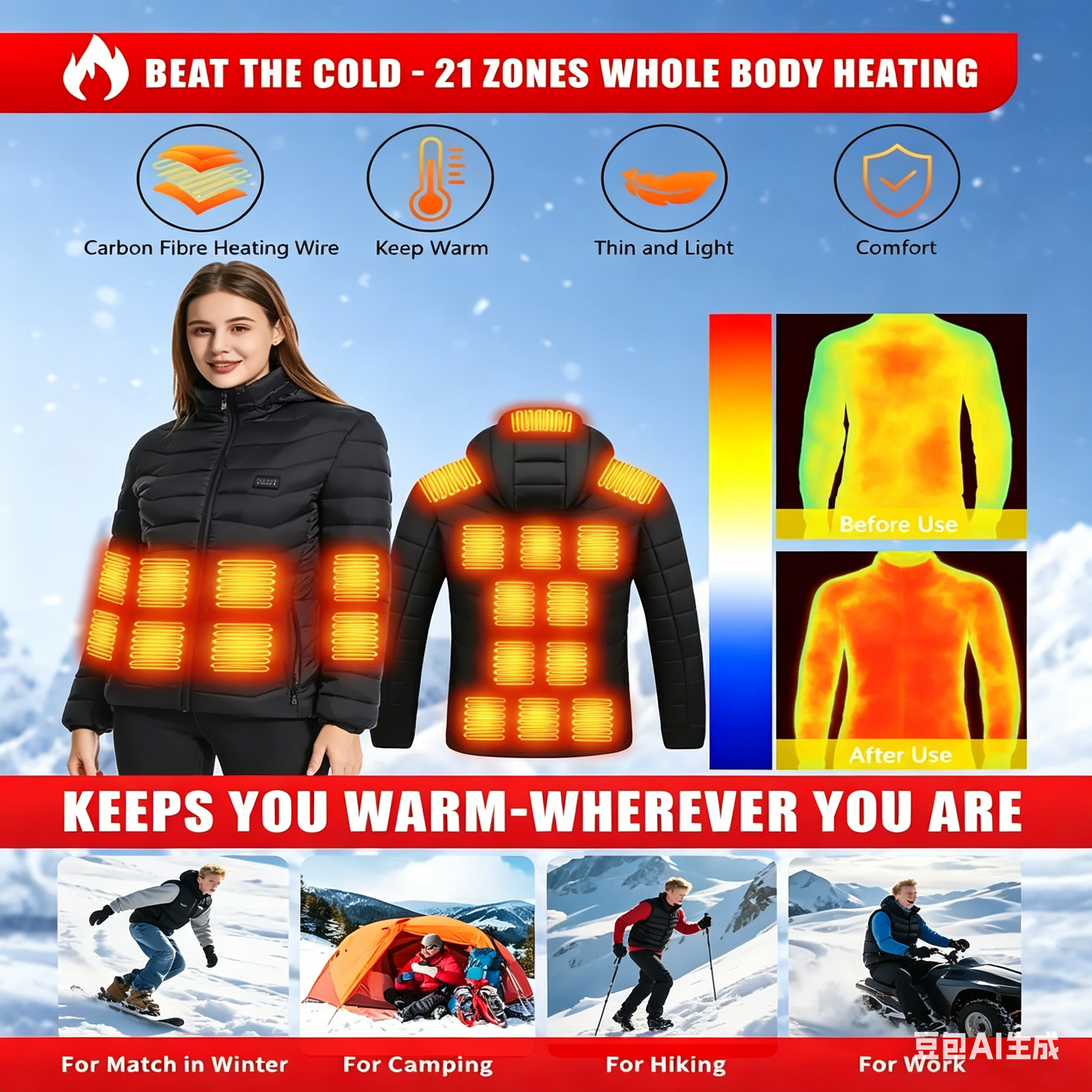 23 Areas Heating Jacket, Polye - Outdoor Camping Zone avis et prix