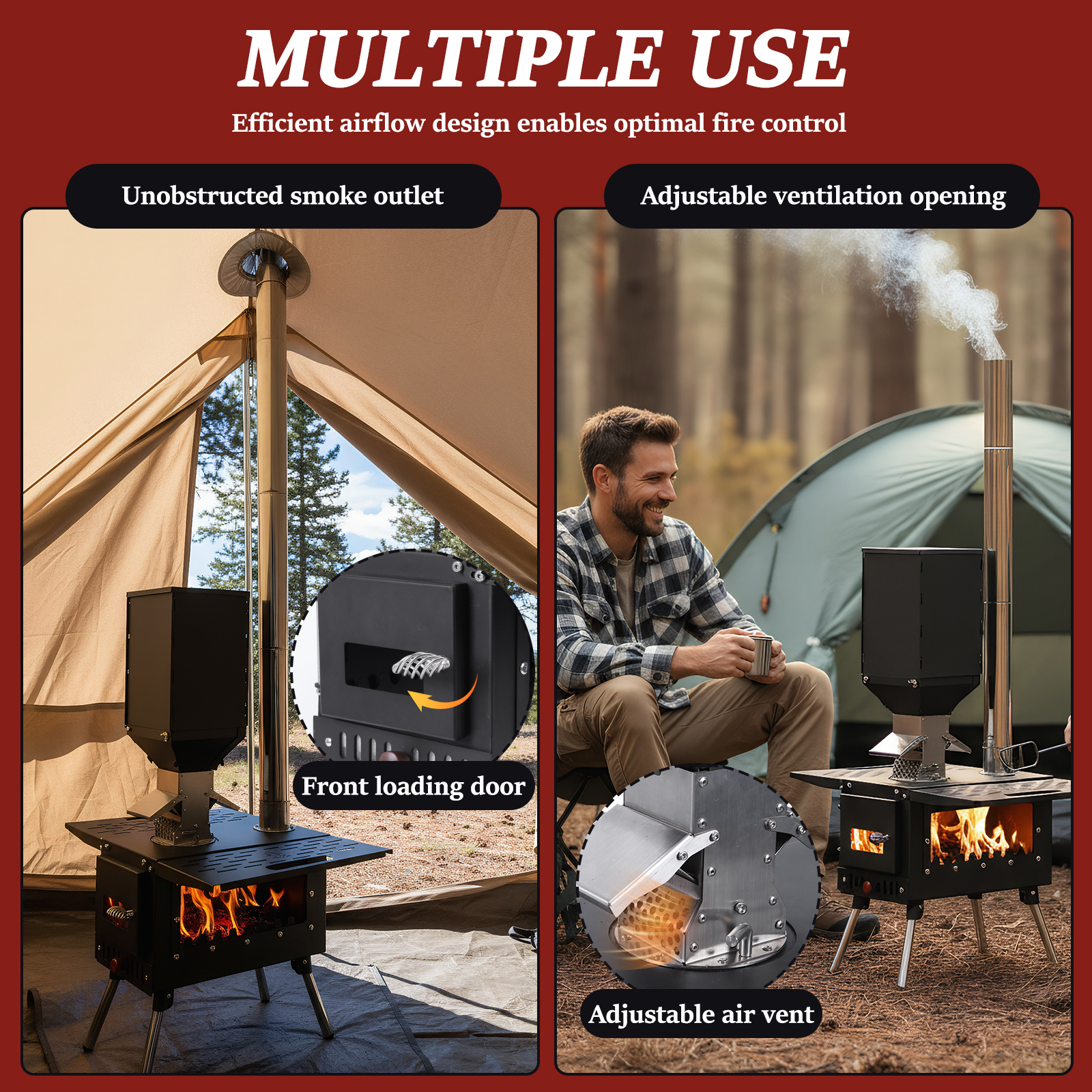 Wood Burning Tent Stove with S - Outdoor Camping Bin avis et prix